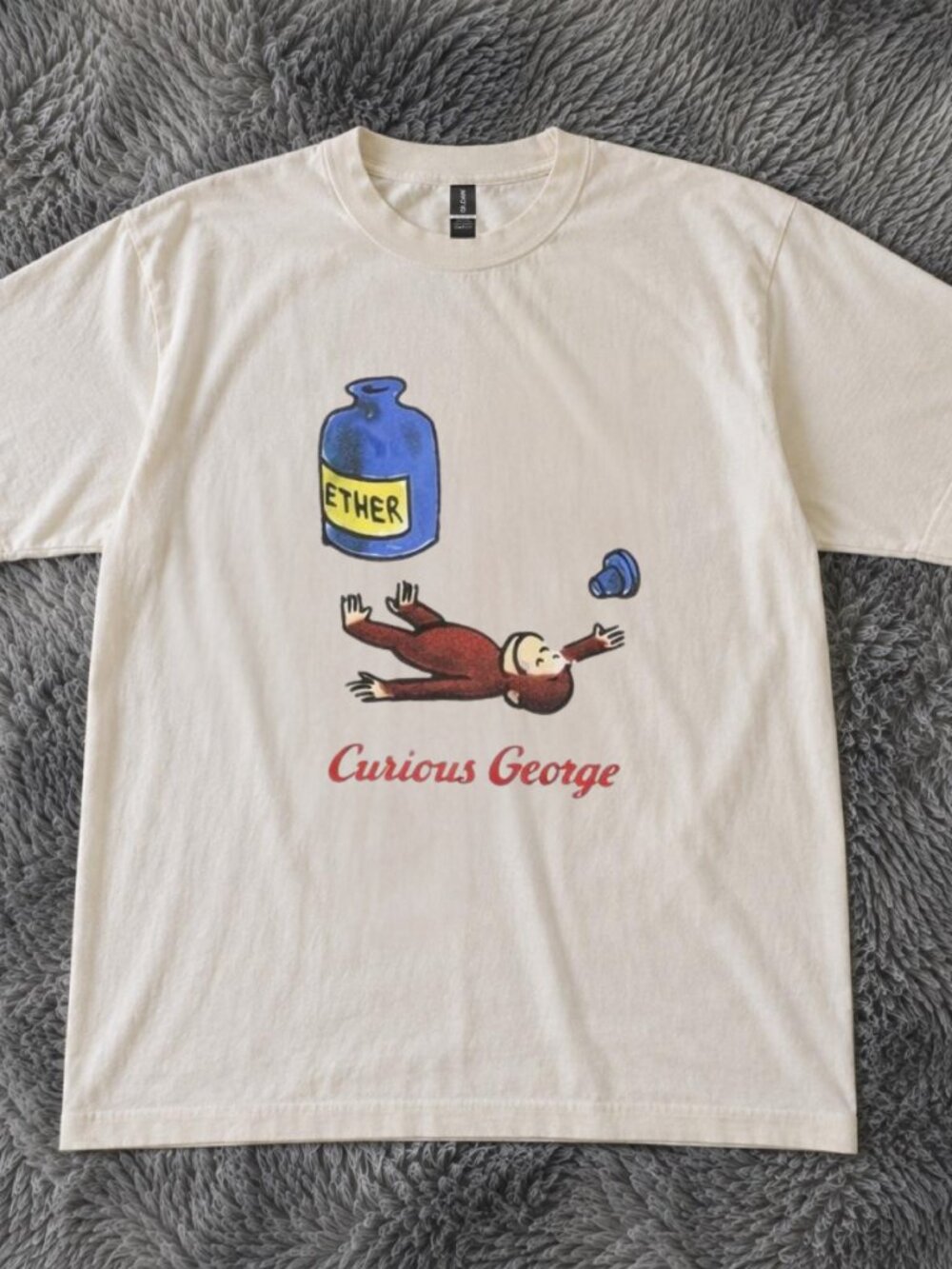 Gildan Natural Curious George Sleep By Ether Graphic Tee